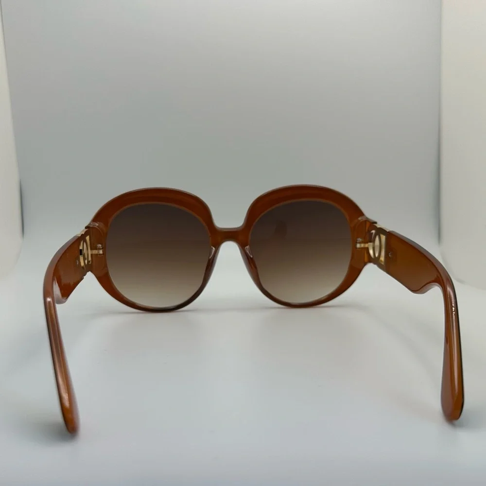 Oversized Round Sunglasses with Gold Arm Detail